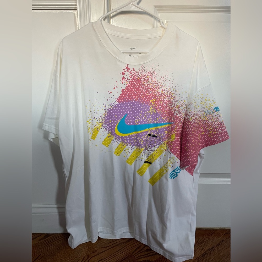 The Nike Tee Kyrie Irving Basketball White Mulit Short Sleeve Loose Fit